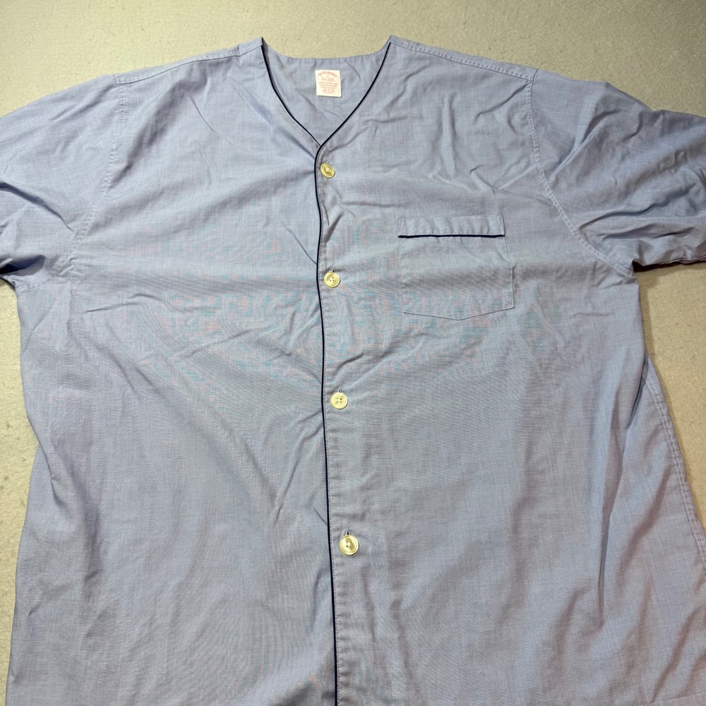 Brooks Brothers Short Sleeve Pajama Top XL Blue Cotton Wrinkle Resistant V-Neck - Picture 4 of 7